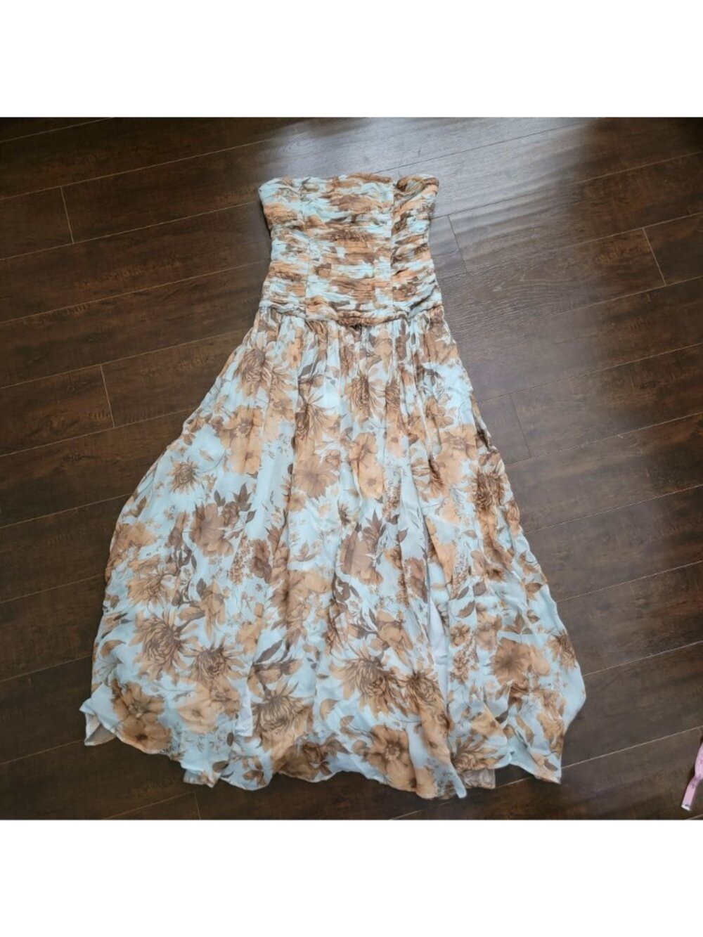 Anthropologie BHLDN Strapless Ruched Chiffon A Line Maxi Dress Garden Womens 8 - Picture 2 of 9
